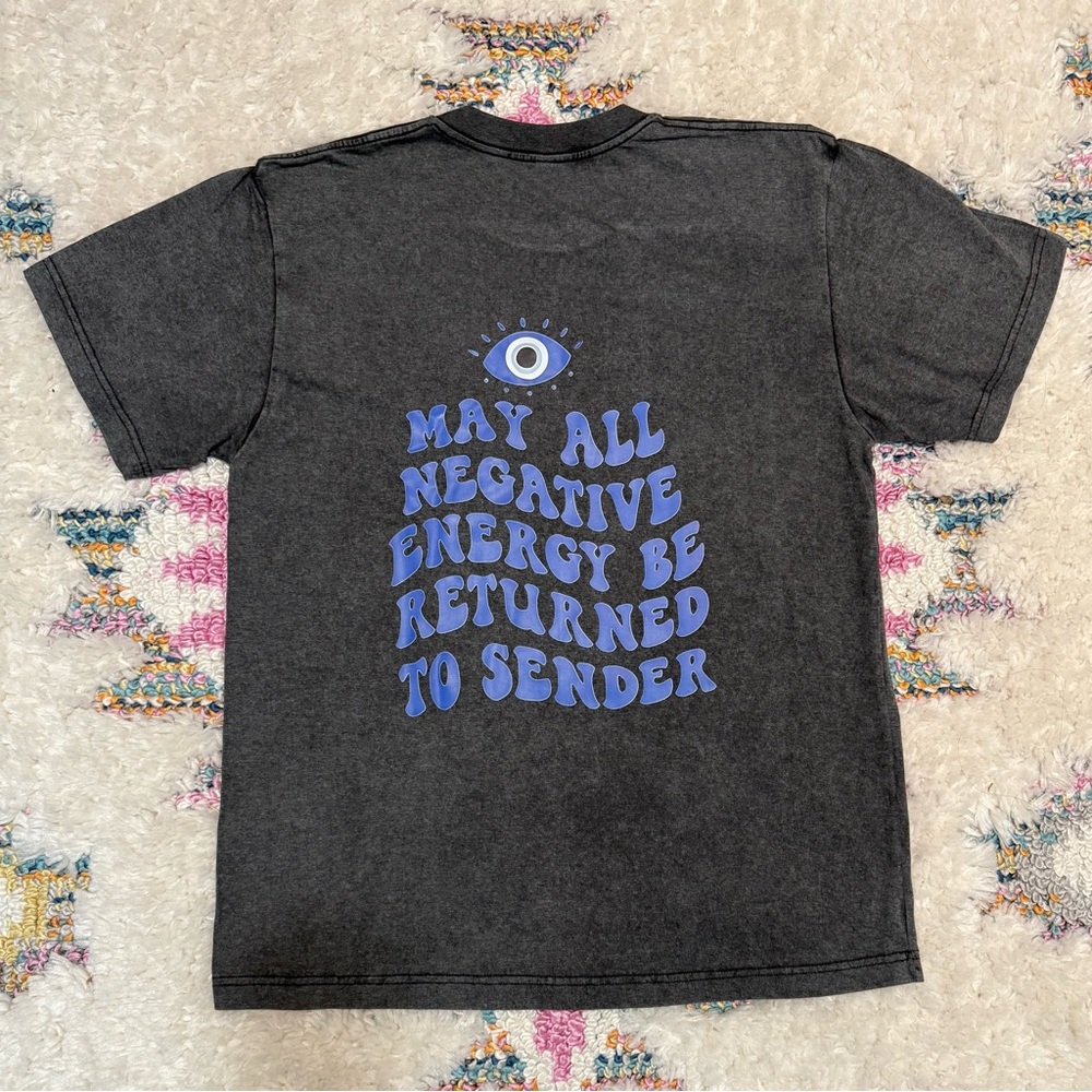 LAST 2! Evil Eye Oversized Graphic Tee in Mineral Washed Black - Picture 4 of 4